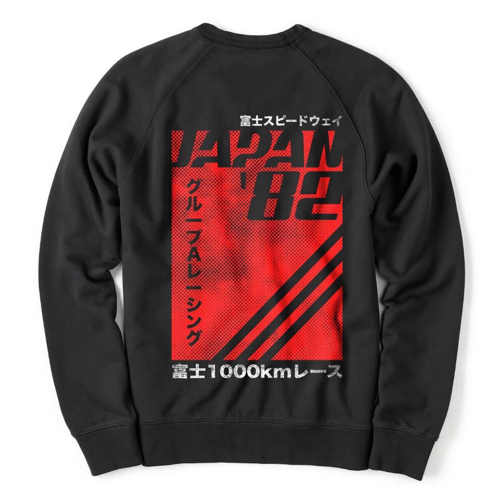 Unisex Vintage Raglan Distressed Oversized Sweatshirt Japan Racing